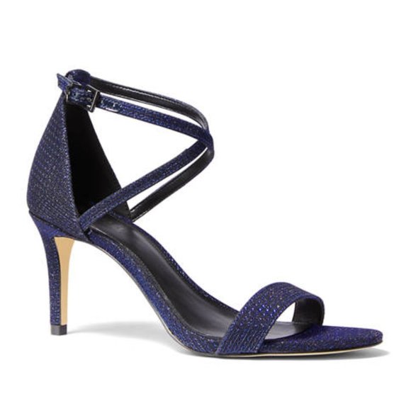 NEW Michael Kors Ava Mid Heel Sandals, Blue Glitter, 7.5 - Picture 3 of 12